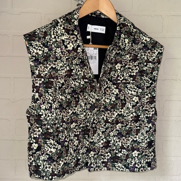 Mango vest Boxy floral corduroy XS Small NEW quilted pocket snap detail - Picture 2 of 6